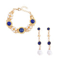 Lapis Lazuli, White Shell Pearl Bracelet (6.50-8.50In) and Earrings in Goldtone 24.50 ctw - Sticky add to cart bar