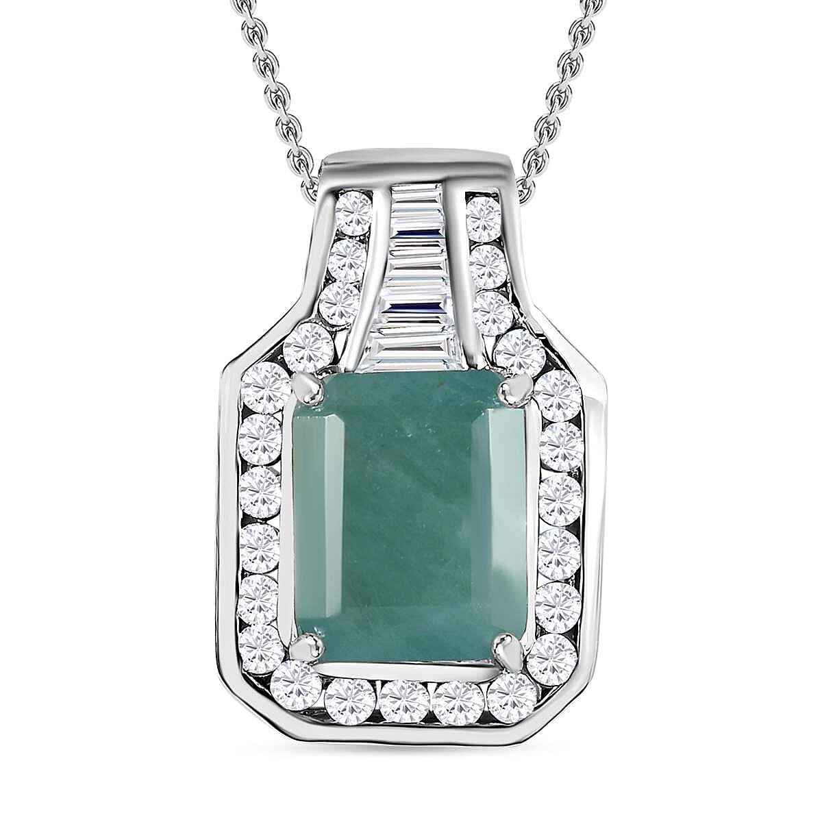 TLV Premium Grandidierite (Oct 10x8mm), White Zircon Pendant Necklace (20 Inches) in Platinum Over Sterling Silver 4.75 ctw