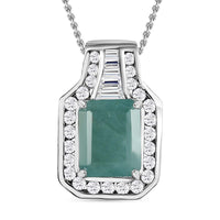 TLV Premium Grandidierite (Oct 10x8mm), White Zircon Pendant Necklace (20 Inches) in Platinum Over Sterling Silver 4.75 ctw