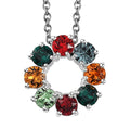 Multi Color Crystal Circle Pendant in Sterling Silver with Stainless Steel Chain 20 Inches - Sticky add to cart bar