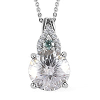 Emperor Cut Moissanite and Blue Moissanite Pendant Necklace 20 Inches in Platinum Over Sterling Silver 3.75 ctw