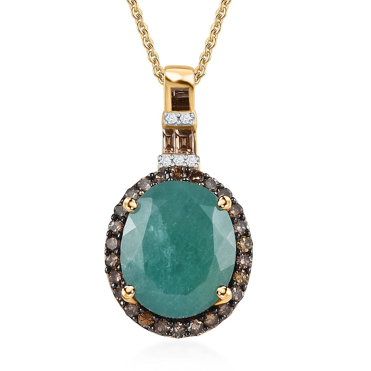 Premium Grandidierite, Natural White and Champagne Diamond Halo Pendant Necklace 20 Inches in Vermeil Yellow Gold Over Sterling Silver 5.40 ctw