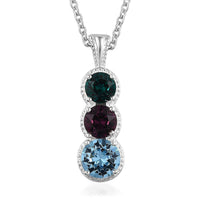 Designer Premium Multi Color Austrian Crystal Pendant in Sterling Silver with Stainless Steel Necklace 20 Inches