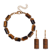 One Time Only 2 Piece Set - Yellow Tiger's Eye Bracelet (7.00-9.00In) and Lever Back Earrings in Goldtone 136.40 ctw