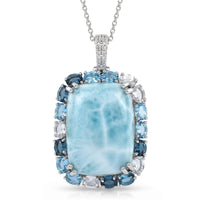 Premium Larimar, Multi Gemstone Pendant Necklace (20 Inches) in Rhodium Over Sterling Silver 30.75 ctw