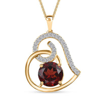 Mozambique Garnet and Moissantie Heart Pendant Necklace 20 Inches in Vermeil Yellow Gold Over Sterling Silver 3.40 ctw