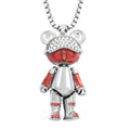 Austrian Crystal and Enameled Bear Pendant in Silvertone with Stainless Steel Necklace 28 Inches - Sticky add to cart bar
