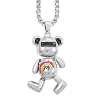 Enameled Bear Pendant in Silvertone with Stainless Steel Necklace 28 Inches