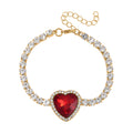TLV Red Glass, Austrian Crystal Heart Bracelet (7.50-9.50In) and Earrings in Goldtone - Sticky add to cart bar