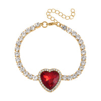 TLV Red Glass, Austrian Crystal Heart Bracelet (7.50-9.50In) and Earrings in Goldtone