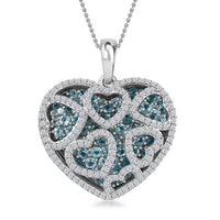 Betroka Blue Apatite and Moissanite Heart Pendant Necklace 20 Inches in Platinum Over Sterling Silver 4.90 ctw