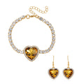 TLV Red Glass, Austrian Crystal Heart Bracelet (7.50-9.50In) and Earrings in Goldtone - Sticky add to cart bar