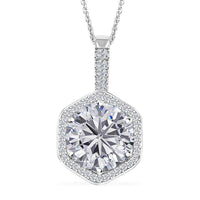 Moissanite (Rnd 12mm) Halo Pendant Necklace (20 Inches) in Platinum Over Sterling Silver 7.75 ctw