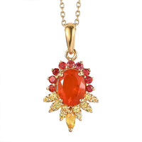 Crimson Fire Opal, Yellow and Red Sapphire 1.60 ctw Pendant Necklace (20 Inches) in 18K Vermeil Yellow Gold Over Sterling Silver