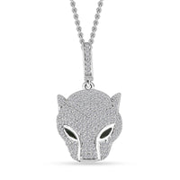 GP Trionfo Collection Chrome Diopside and Diamond Panther Head Pendant Necklace 20 Inches in Platinum Over Sterling Silver 1.10 ctw