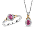 Ouro Fino Rubellite and White Zircon Ring (Size 5.0) and Pendant Necklace 20 Inches in Vermeil YG and Platinum Over Sterling Silver 1.10 ctw - Sticky add to cart bar