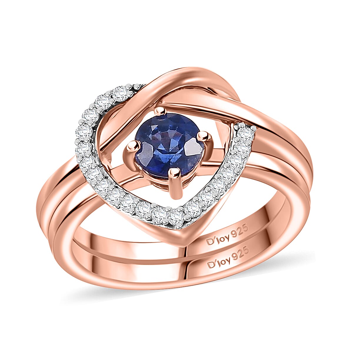 Set of 2 Premium Kashmir Kyanite, Moissanite Stackable Ring in Vermeil RG Over Sterling Silver (Size 5) 0.90 ctw