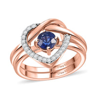 Set of 2 Premium Kashmir Kyanite, Moissanite Stackable Ring in Vermeil RG Over Sterling Silver (Size 5) 0.90 ctw