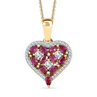 Orissa Rhodolite Garnet and Moissanite Heart Pendant Necklace 20 Inches in Vermeil Yellow Gold Over Sterling Silver 1.50 ctw