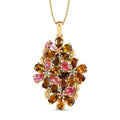 Multi-Tourmaline 9.10 ctw Floral Pendant Necklace in Vermeil Yellow Gold Over Sterling Silver 20 Inches - Sticky add to cart bar