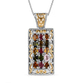 Multi-Tourmaline Cluster Pendant Necklace 20 Inches in Vermeil Yellow Gold and Platinum Over Sterling Silver 2.65 ctw - Sticky add to cart bar
