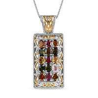 Multi-Tourmaline Cluster Pendant Necklace 20 Inches in Vermeil Yellow Gold and Platinum Over Sterling Silver 2.65 ctw