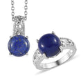 Karis Lapis Lazuli Solitaire Ring (Size 5.0) and Pendant in Platinum Bond with Stainless Steel Necklace 20 Inches 9.10 ctw - Sticky add to cart bar