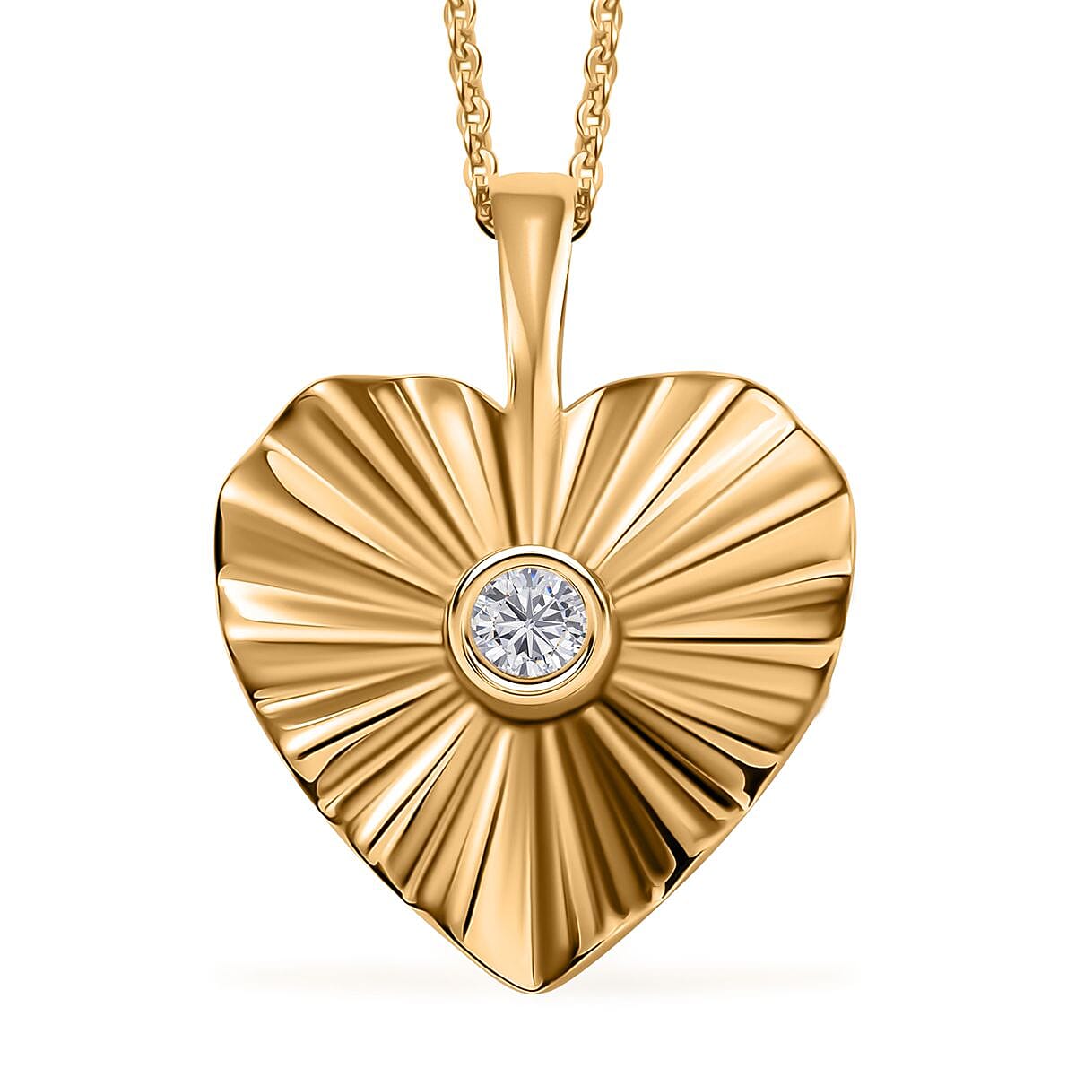 Moissanite Heart Pendant Necklace 20 Inches in Vermeil Yellow Gold Over Sterling Silver 0.10 ctw