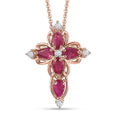 Premium Montepuez Ruby and White Zircon Cross Pendant Necklace 20 Inches in Vermeil Rose Gold Over Sterling Silver 1.25 ctw - Sticky add to cart bar