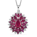 Niassa Ruby (FF) and White Zircon Floral Pendant Necklace 20 Inches in Platinum Over Sterling Silver 7.60 ctw - Sticky add to cart bar
