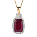 Niassa Ruby (FF) and White Zircon Halo Pendant Necklace 20 Inches in Vermeil Yellow Gold Over Sterling Silver 11.35 ctw (Del. in 8-10 Days) - Sticky add to cart bar