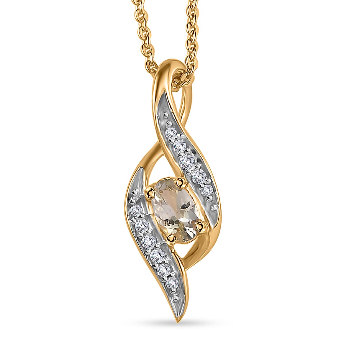 Golden Tanzanite and White Zircon Pendant Necklace 20 Inches in Vermeil Yellow Gold Over Sterling Silver 0.40 ctw