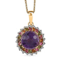 Starburst Cut African Amethyst, Multi-Tourmaline and White Zircon Pendant Necklace 18 Inches in Vermeil Yellow Gold Over Sterling Silver 15.60 ctw - Sticky add to cart bar