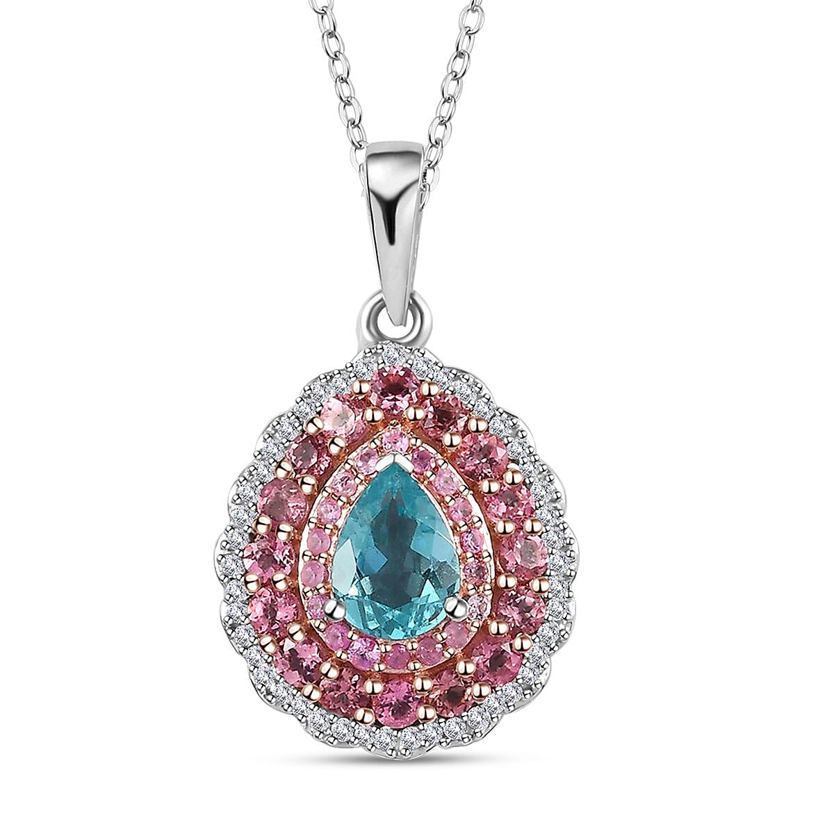 Betroka Blue Apatite and Multi Gemstone Cocktail Pendant Necklace 20 Inches in Platinum Over Sterling Silver 1.65 ctw