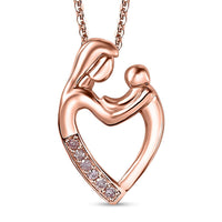 Natural Pink Diamond I3 Mom  & Son Love Pendant Necklace 20 Inches in Vermeil Rose Gold Over Sterling Silver 0.06 ctw