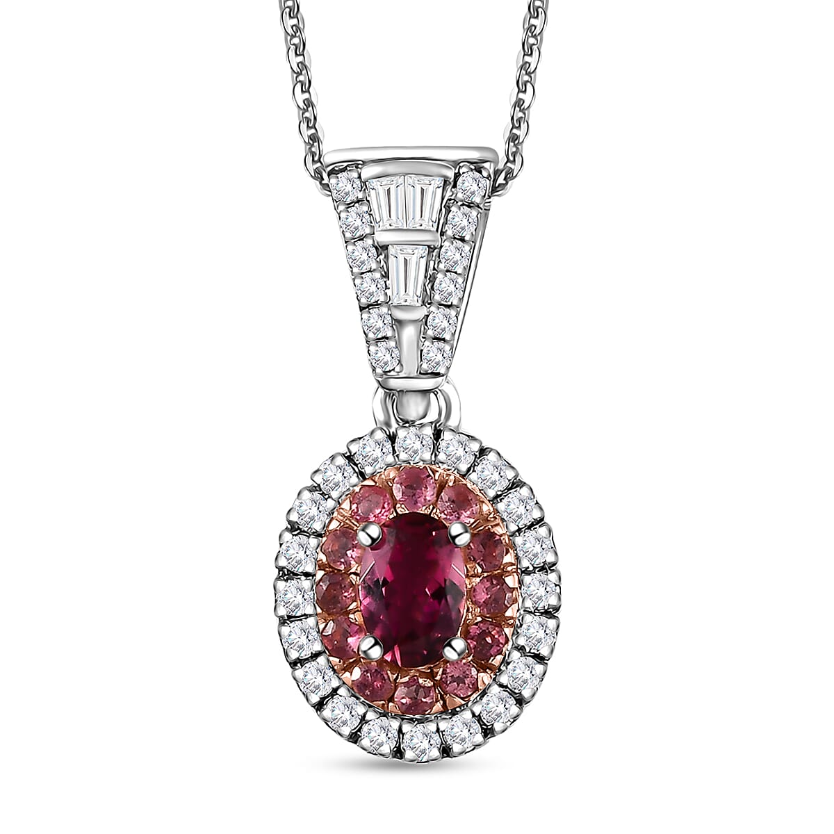 TLV Ceylon Blue Sapphire, Moissanite Halo Pendant Necklace (20 Inches) in Platinum Over Sterling Silver 1.35 ctw