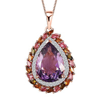 Rose De France Amethyst and Multi Gemstone 12.90 ctw Pendant Necklace in Vermeil Rose Gold Over Sterling Silver 20 Inches