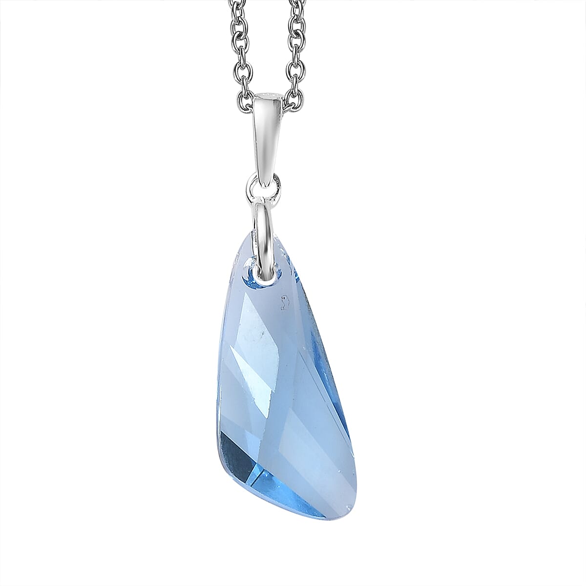 Aquamarine Crystal Pendant in Sterling Silver with Stainless Steel Necklace 20 Inches