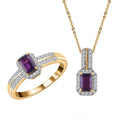 African Amethyst, White Zircon Halo Ring (Size 5.0) and Pendant Necklace 20 Inches in Vermeil Yellow Gold Over Sterling Silver 1.70 ctw - Sticky add to cart bar
