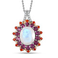 Premium Rainbow Moonstone and Multi Gemstone Floral Pendant Necklace 20 Inches in Vermeil YG and Platinum Over Sterling Silver 7.40 ctw - Sticky add to cart bar