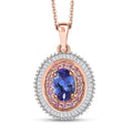 AAA Tanzanite, Madagascar Pink Sapphire and Diamond Double Halo Pendant Necklace 20 Inches in Vermeil Rose Gold Over Sterling Silver 1.50 ctw - Sticky add to cart bar