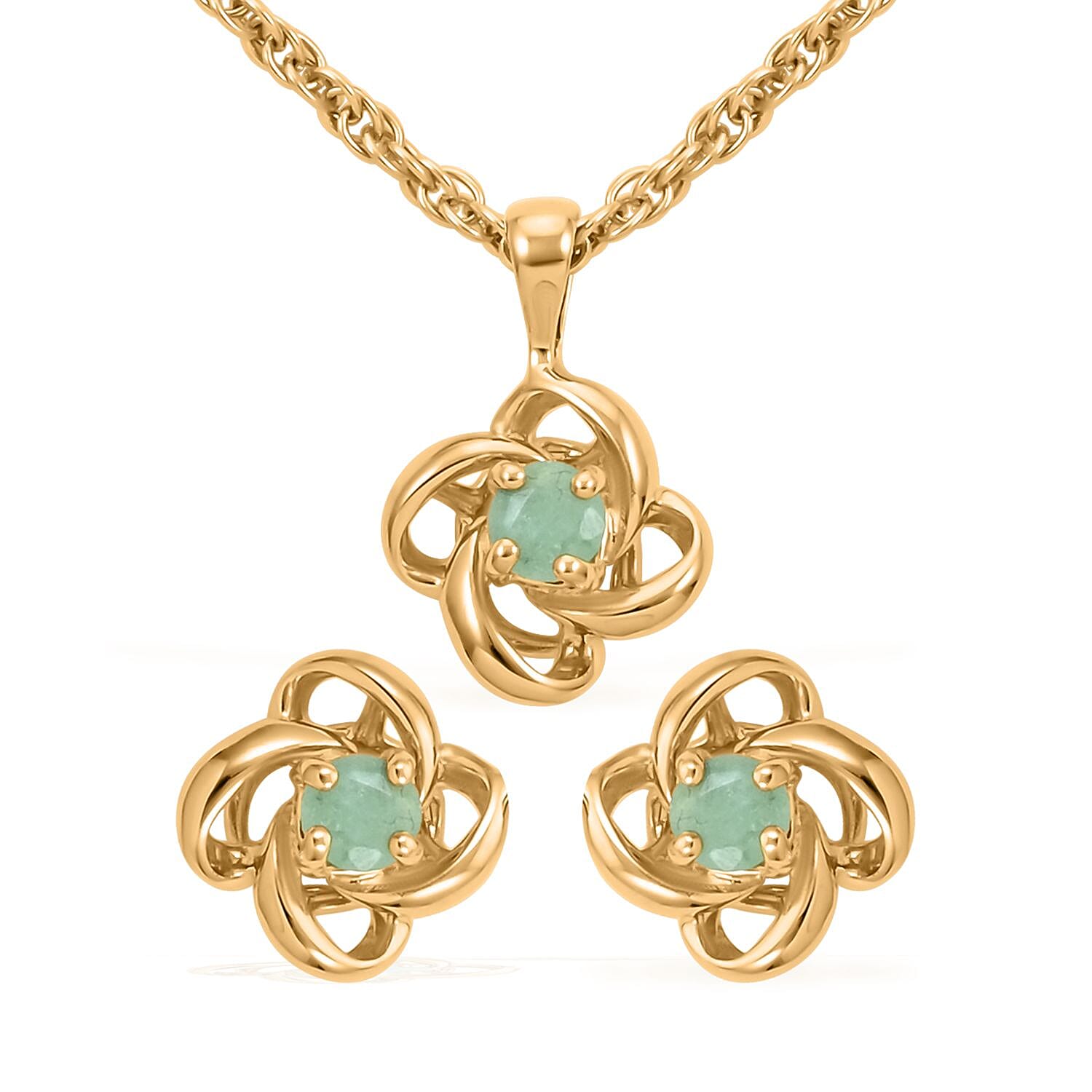 Simulated Emerald 1.35 ctw Stud Earrings and Pendant Necklace in Goldtone 18 Inches