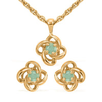 Simulated Emerald 1.35 ctw Stud Earrings and Pendant Necklace in Goldtone 18 Inches