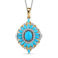 Premium Sleeping Beauty Turquoise and Multi Gemstone Cocktail Pendant Necklace 20 Inches in Vermeil YG and Platinum Over Sterling Silver 4.50 ctw - Sticky add to cart bar