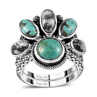 Artisan Crafted Premium Sierra Nevada Turquoise, White Buffalo Set of 2 Ring in Sterling Silver (Size 7.0) 5.35 ctw