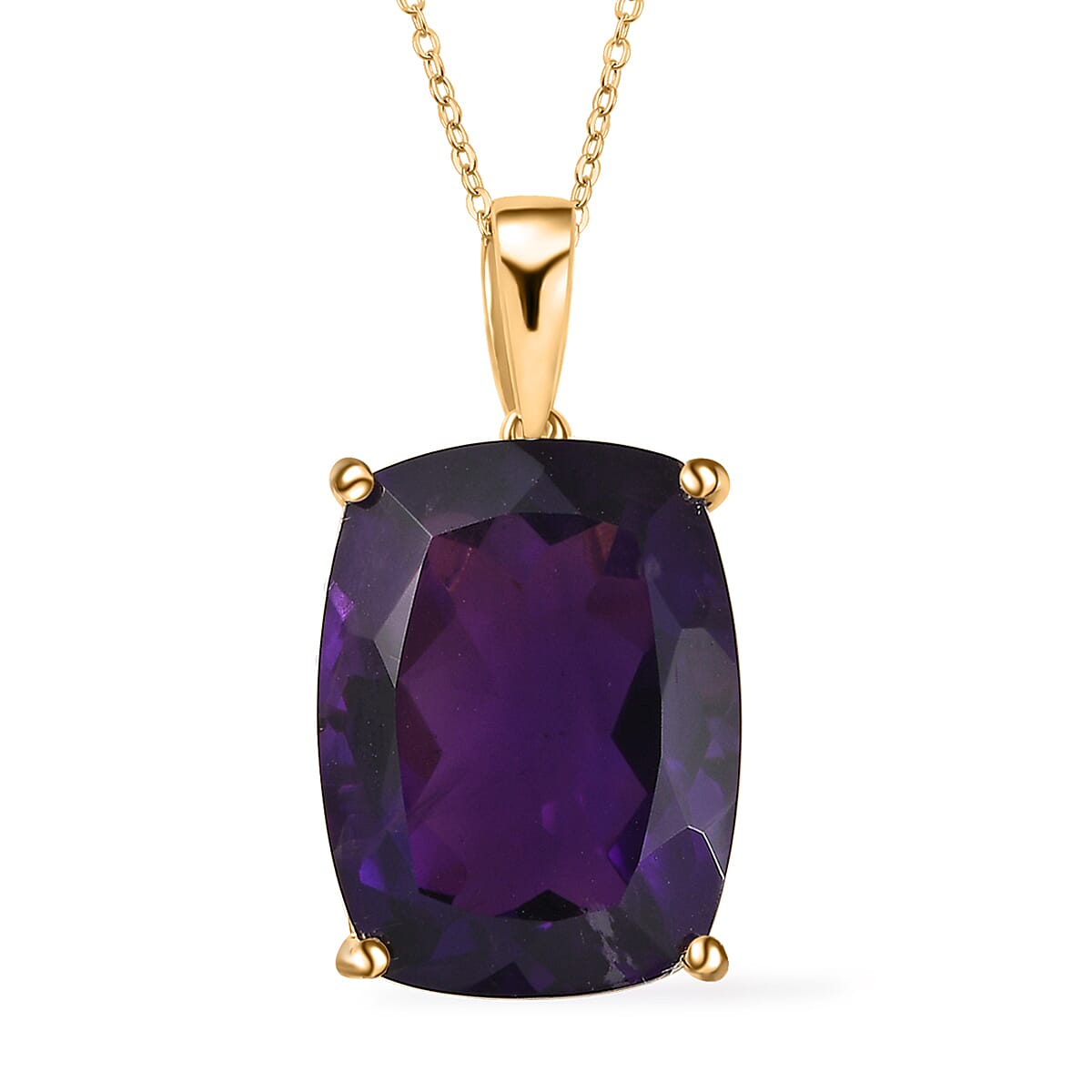 African Amethyst Solitaire Pendant Necklace 20 Inches in Vermeil Yellow Gold Over Sterling Silver 18.15 ctw