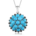 Premium Sleeping Beauty Turquoise and Thai Black Spinel Cluster Pendant Necklace 20 Inches in Platinum Over Sterling Silver 8.85 ctw - Sticky add to cart bar