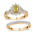 Premium Sava Sphene and Moissanite Set of 2 Ring in Vermeil Yellow Gold Over Sterling Silver (Size 5.0) 1.10 ctw - Sticky add to cart bar