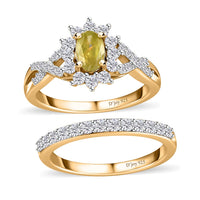 Premium Sava Sphene and Moissanite Set of 2 Ring in Vermeil Yellow Gold Over Sterling Silver (Size 5.0) 1.10 ctw