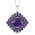 D'Joy African Amethyst and London Blue Topaz 21.25 ctw 4.40 ctw Double Halo Pendant Necklace in Platinum Over Sterling Silver 20 Inches - Sticky add to cart bar
